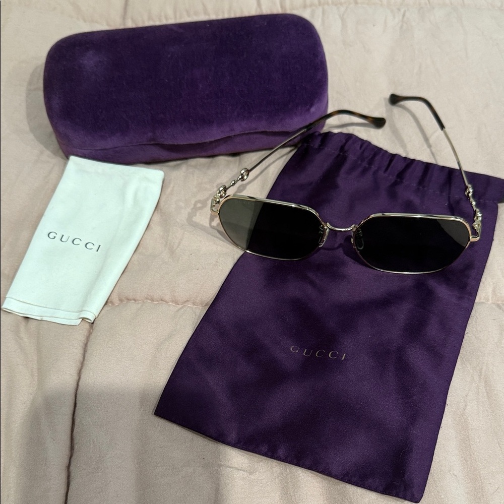 Gucci Gold Metal Oversized Sunglasses with Purple Accessories